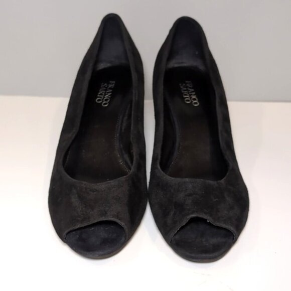 FRANCO SARTO Suede Leather Pumps Peep Toe Block Heels - Picture 2 of 11